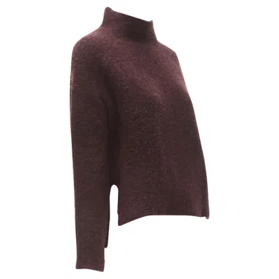 Theory Wool Blend Fuzzy Stand Collar Step Hem Sweater In Red