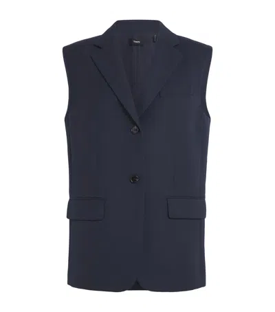 Theory Wool-blend Oversized Waistcoat In Blue