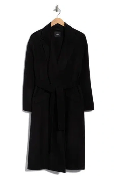 Theory Wool Blend Robe Coat In Black