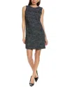 Theory Wool-blend Tweed Easy Shift Dress In Blue