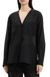 Theory Wool Blend V-neck Button-up Shirt