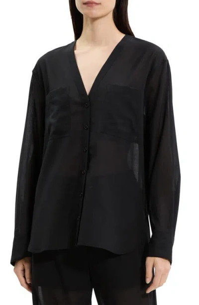 Theory Wool Blend V-neck Button-up Shirt