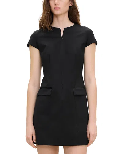 Theory Wool Blend Zip Front Mini Dress In Black