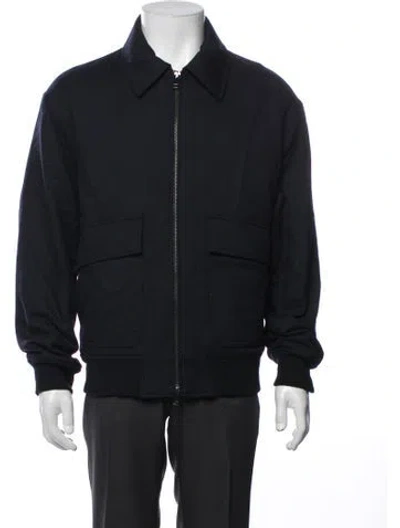 Pre-owned Theory Wool Bomber Jacket In Blue
