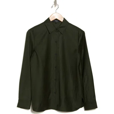 Theory Wool Button-up Shirt In Hunter Green