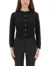 Theory Cropped Fitted Cardigan With Central Button Closure In Black