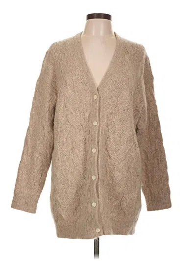 Pre-owned Theory Wool Cardigan Sweater In Tan