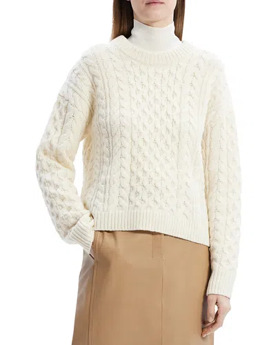 Theory Cable Knit Sweater In Felted Wool-cashmere In Ivory