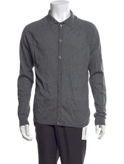 Pre-owned Theory Wool Collar Cardigan In Grey