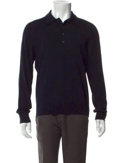 Pre-owned Theory Wool Collar Polo Sweater In Black