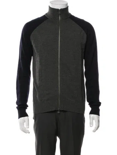 Pre-owned Theory Wool Colorblock Pattern Cardigan In Blue/grey