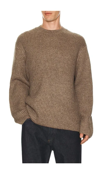 Theory Wool Cotton Long Sleeve Crew Neck Sweater In Brown