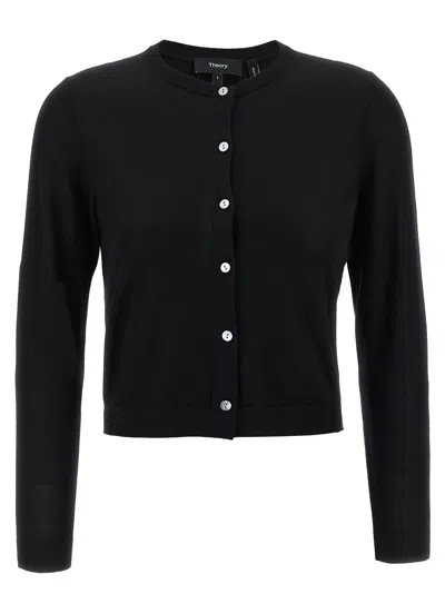 Theory Wool Cropped Cardigan In Black
