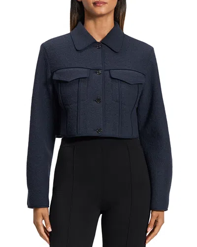 Theory Wool Cropped Jacket In Nocturnal Navy