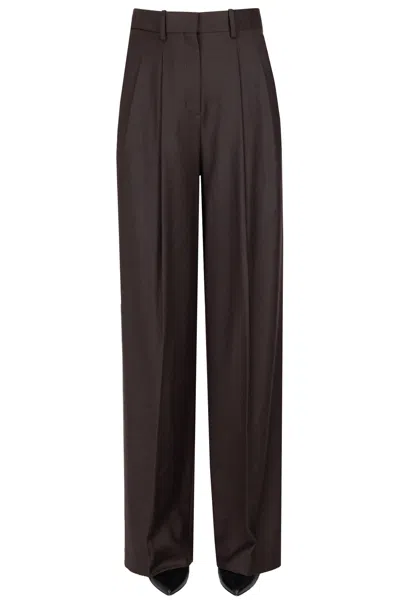 Theory Wool Darts Trousers In Brown