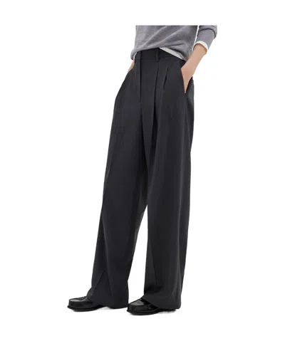 Theory Wool Double Pleated Trousers In Black