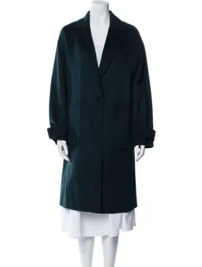 Pre-owned Theory Wool Faux Fur Coat In Green