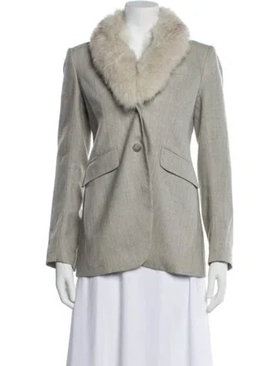 Pre-owned Theory Wool Fur Jacket In Gray
