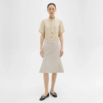 Theory Wool Gabardine Trumpet Trouser Skirt In Aged Flax