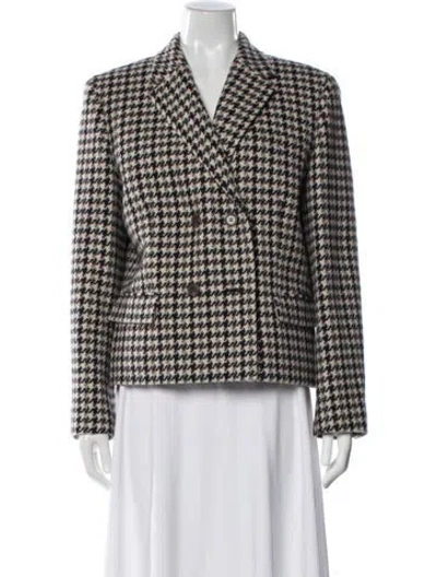 Pre-owned Theory Wool Houndstooth Print Blazer In Black
