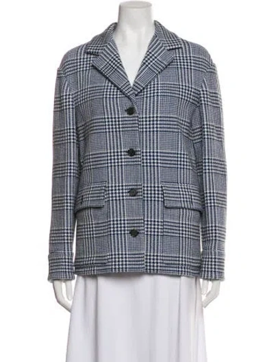 Pre-owned Theory Wool Houndstooth Print Blazer In Blue