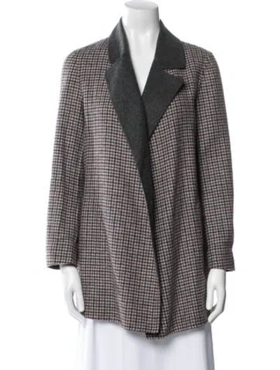Pre-owned Theory Wool Houndstooth Print Blazer In Gray