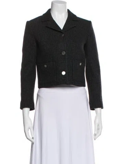 Pre-owned Theory Wool Houndstooth Print Blazer In Gray