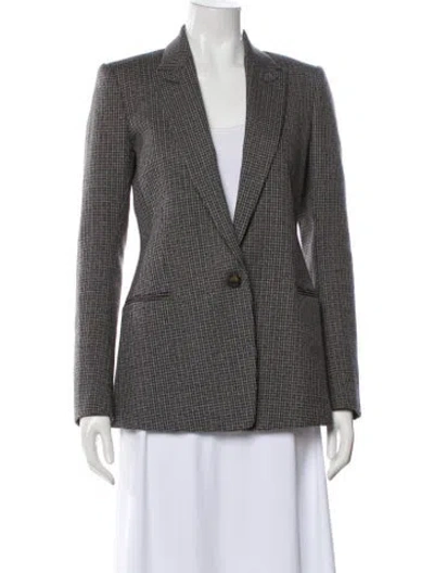Pre-owned Theory Wool Houndstooth Print Blazer In Gray