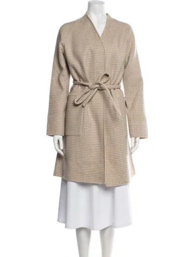 Pre-owned Theory Wool Houndstooth Print Coat In Neutrals