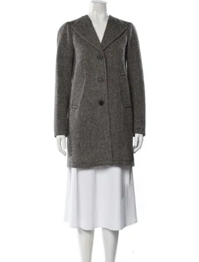 Pre-owned Theory Wool Houndstooth Print Faux Fur Coat In Neutral