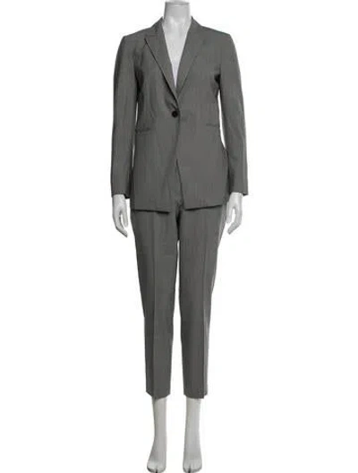 Pre-owned Theory Wool Houndstooth Print Pantsuit In Grey