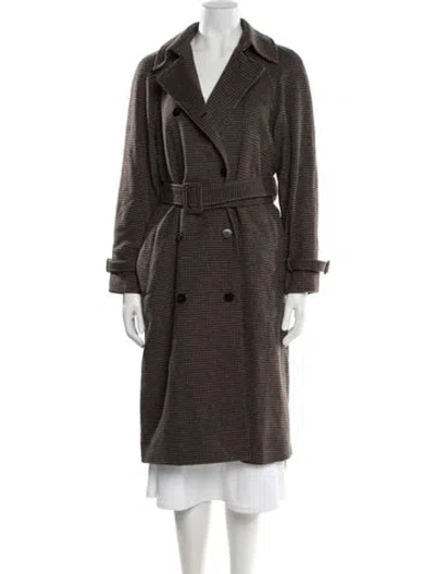 Pre-owned Theory Wool Houndstooth Print Trench Coat In Brown