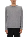 Theory Long-sleeved Grey Wool Top With Classic Crew Neckline