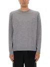 Theory Long-sleeved Grey Wool Top With Classic Crew Neckline In Gray