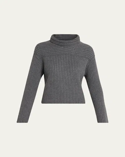 Theory Wool Knit Long-sleeve Turtleneck Top In Gray