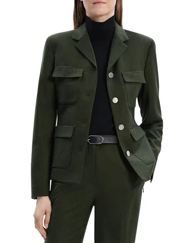 Theory Wool Long Sleeve Military Jacket In Hunter Green Melange
