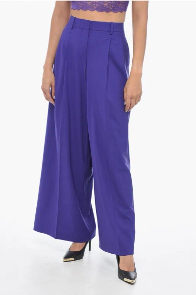 Theory Wool Low-waisted Pants With Pleats In Blue Iris