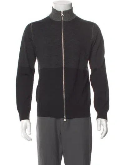 Pre-owned Theory Wool Mock Neck Cardigan In Gray