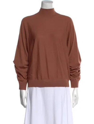 Pre-owned Theory Wool Mock Neck Sweater In Brown