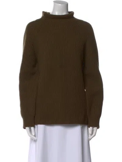 Pre-owned Theory Wool Mock Neck Sweater In Green