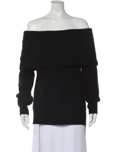 Pre-owned Theory Wool Off-the-shoulder Sweater In Black