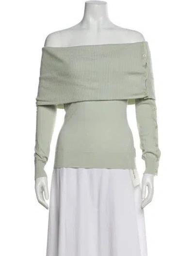 Pre-owned Theory Wool Off-the-shoulder Sweater In Green