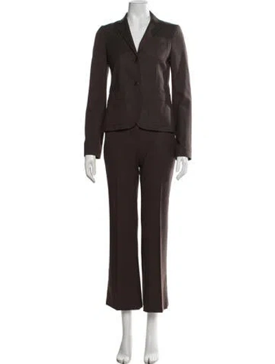 Pre-owned Theory Wool Pant Set In Brown
