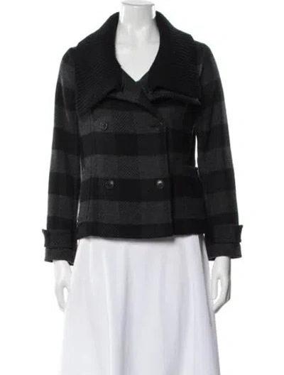 Pre-owned Theory Wool Plaid Print Biker Jacket In Gray