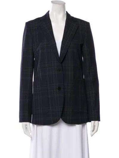 Pre-owned Theory Wool Plaid Print Blazer In Blue