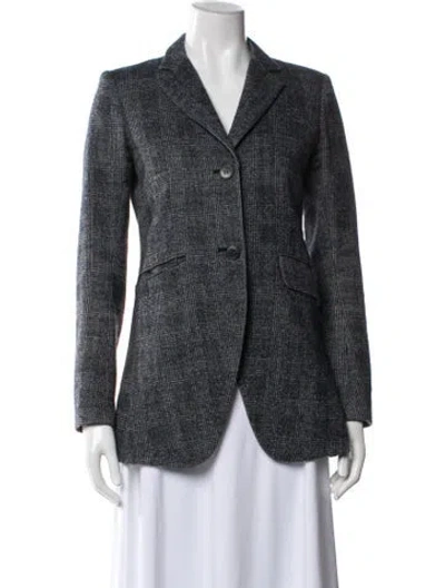 Pre-owned Theory Wool Plaid Print Blazer In Blue