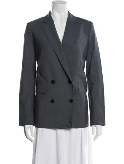 Pre-owned Theory Wool Plaid Print Blazer In Blue