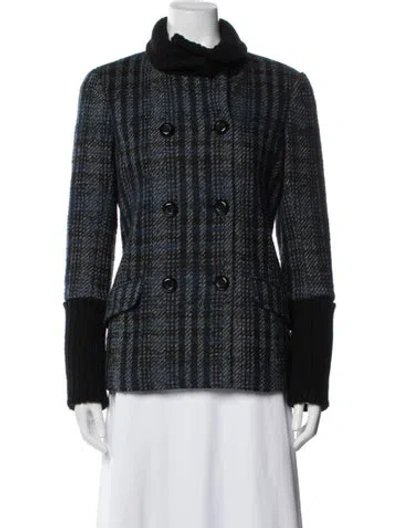 Pre-owned Theory Wool Plaid Print Blazer In Blue