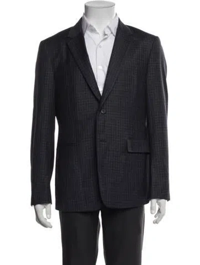 Pre-owned Theory Wool Plaid Print Blazer In Blue