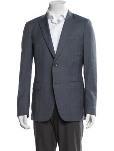 Pre-owned Theory Wool Plaid Print Blazer In Blue